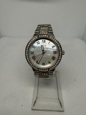 Relic ZR34325 Women's Silver-Tone Rhinestone Bezel Roman Numeral Dial Watch